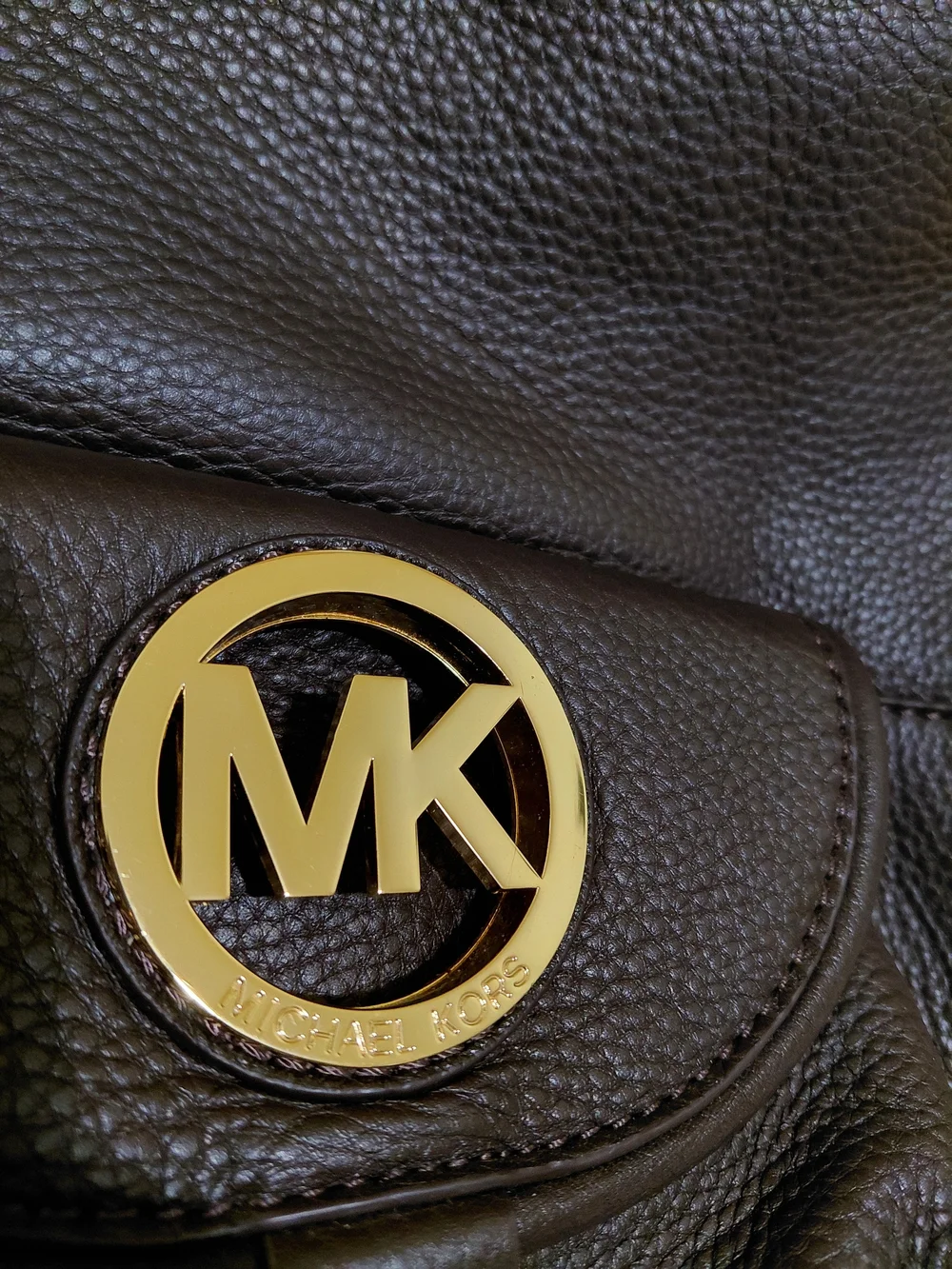 Michael Kors Dark BROWN Pebbled Leather Shoulder Bag with Gold Hardware